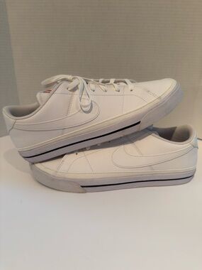 Nike Men’s Court Legacy White Low-Top Skate Sneakers with Black Stripe